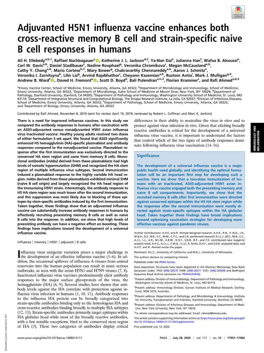 Influenza Vaccine Enhances Both Cross-Reactive Memory B Cell and Strain-Specific Naive B Cell Responses in Humans