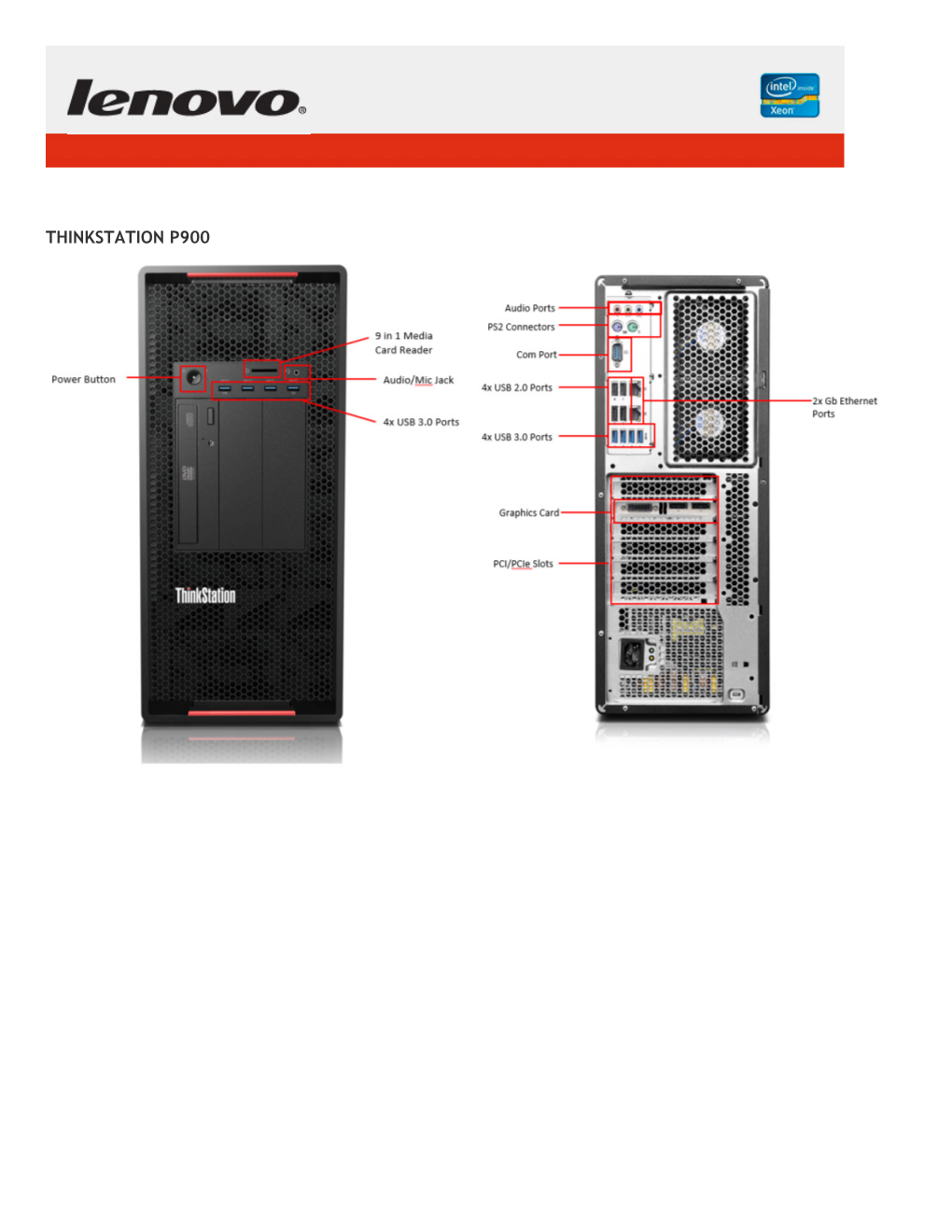 THINKSTATION P900 Product Overview the Thinkstation P900 Is High Performance Dual Socket Workstation