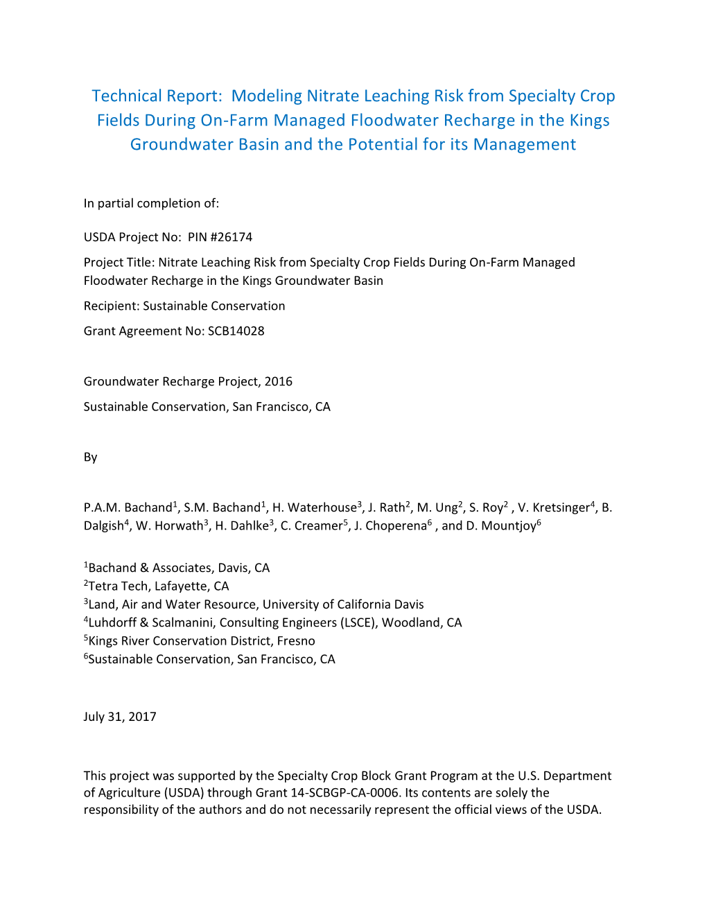 Modeling Nitrate Leaching Risk from Specialty Crop Fields During On