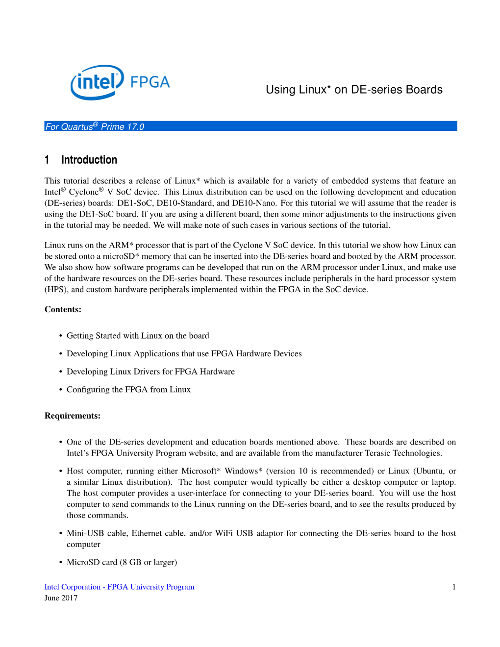 Using Linux* on DE-Series Boards