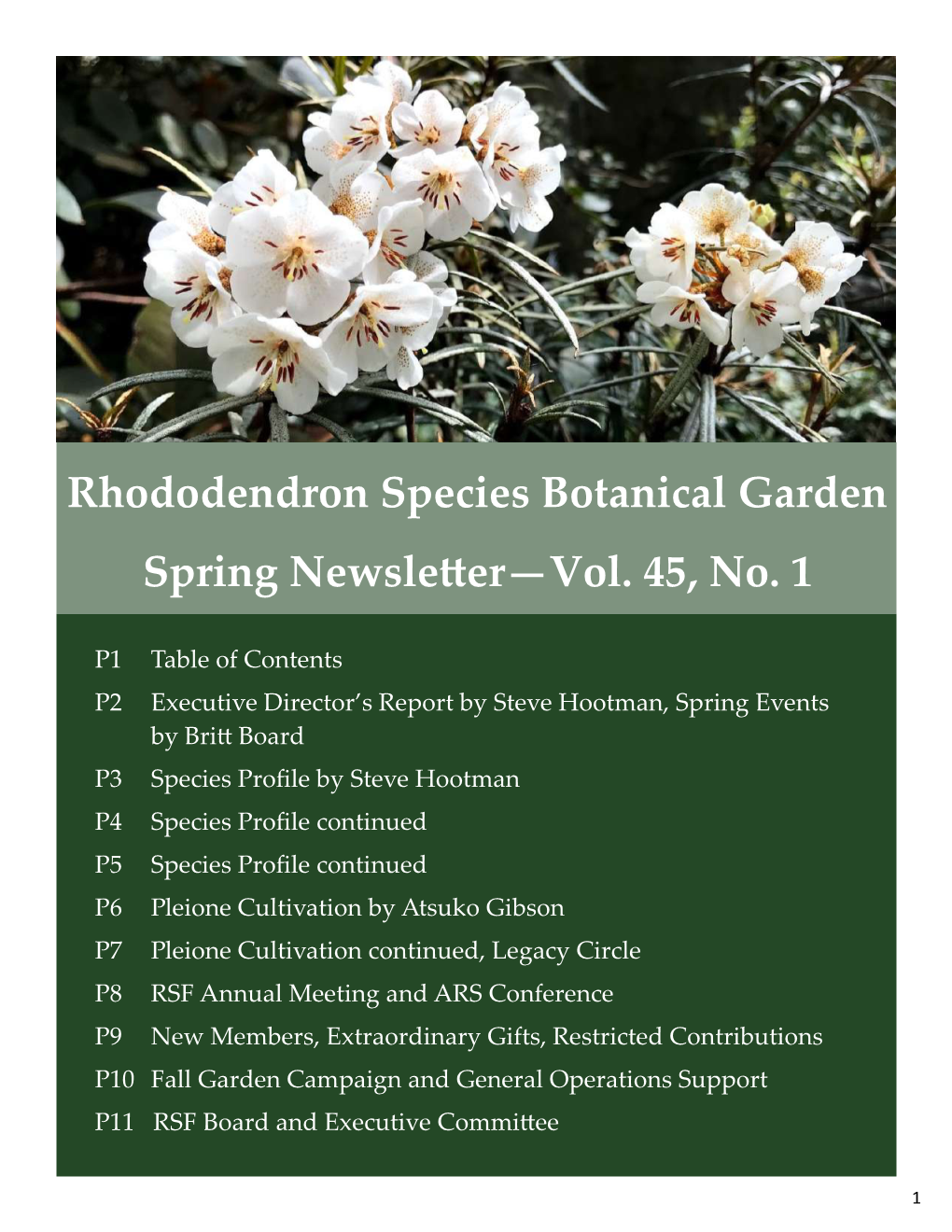 Rhododendron Species Botanical Garden Spring Newsletter—Vol. 45, No. 1