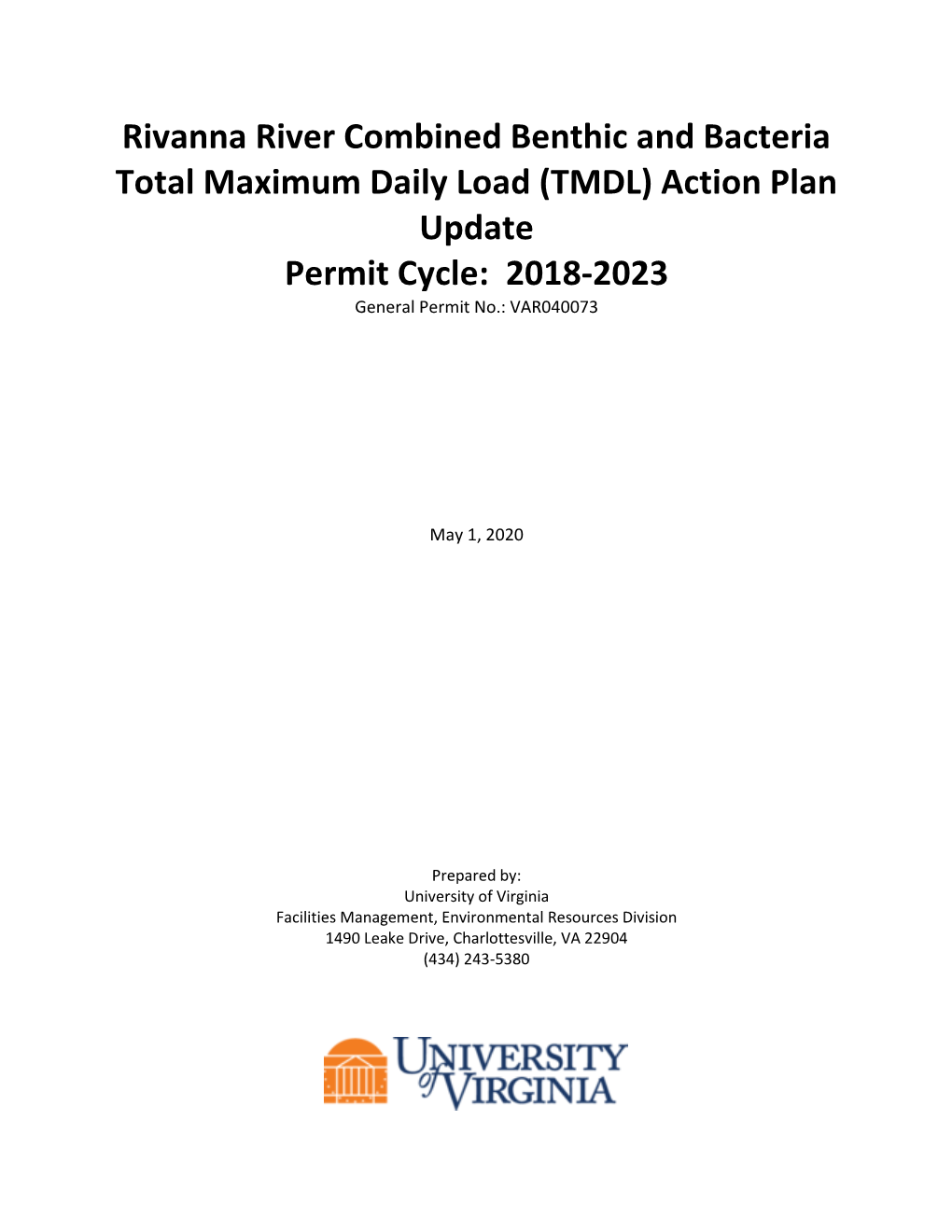 TMDL) Action Plan Update Permit Cycle: 2018-2023 General Permit No.: VAR040073