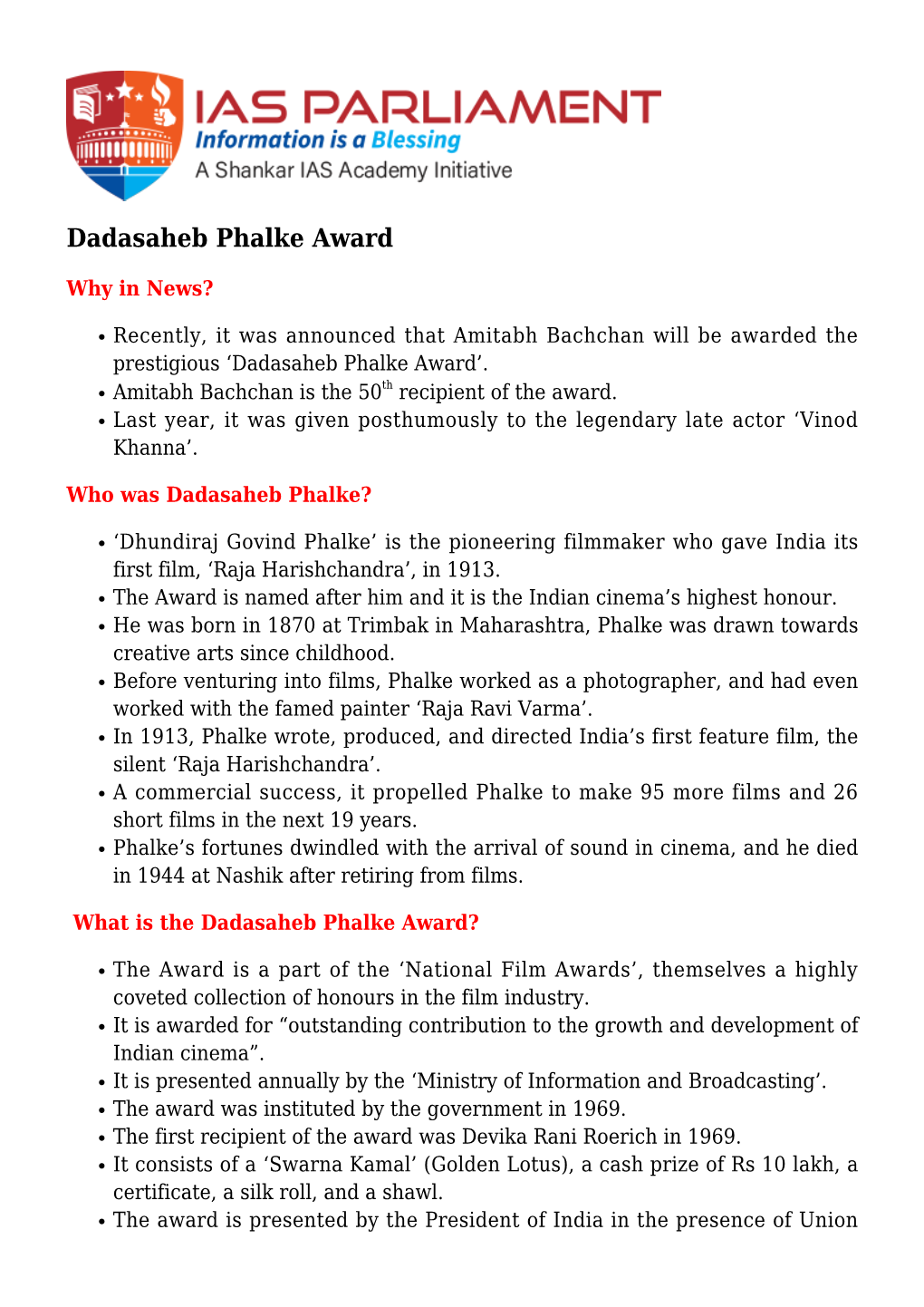 Dadasaheb Phalke Award