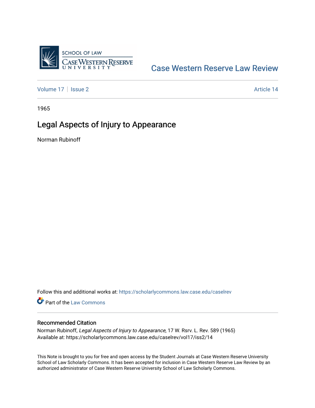 Legal Aspects of Injury to Appearance