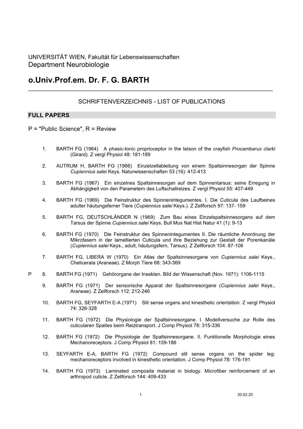 O.Univ.Prof.Em. Dr. F. G. BARTH ______