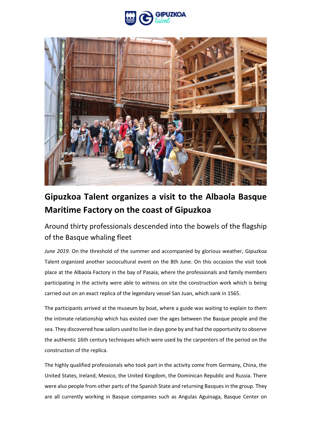 Gipuzkoa Talent Organizes a Visit to the Albaola Basque Maritime