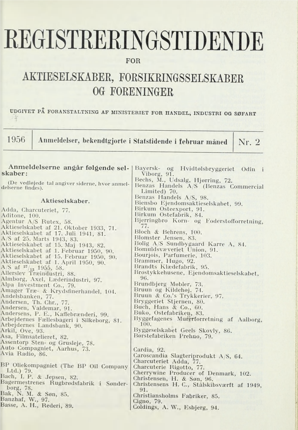 Registreringstidende for Aktieselskaber, Forsikringsselskaber Og Foreninger