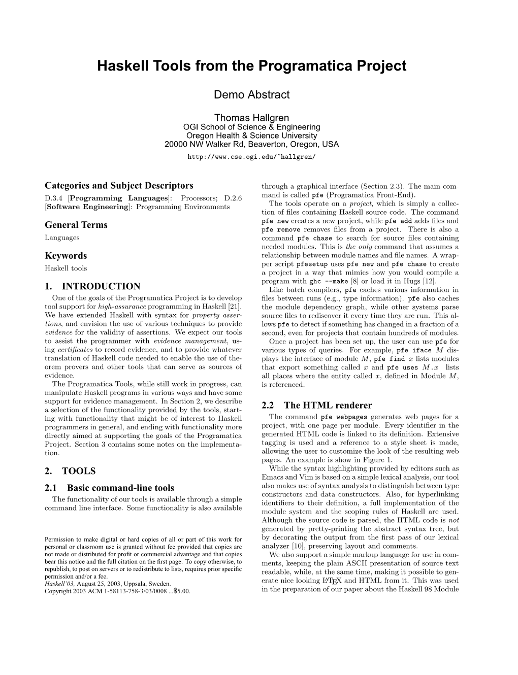 Haskell Tools from the Programatica Project