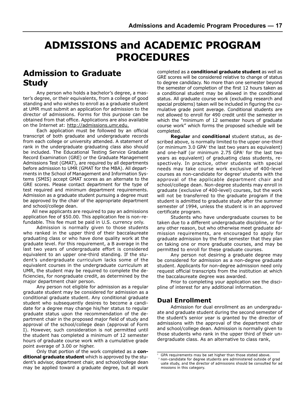 Admissions and Academic Program Procedures — 17