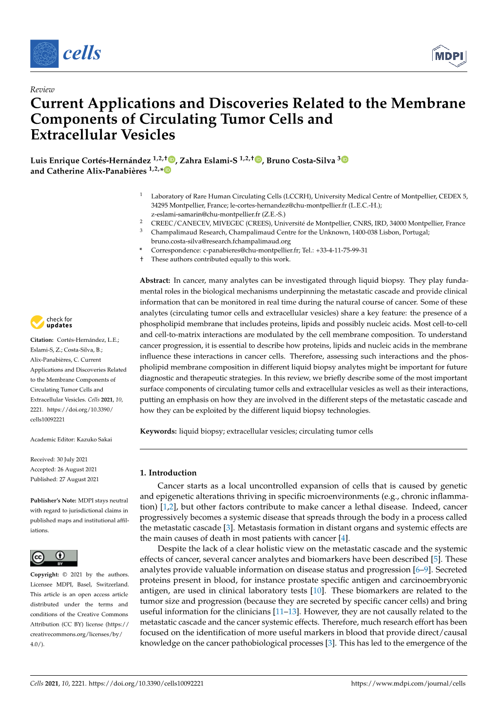 Current Applications and Discoveries Related to the Membrane Components of Circulating Tumor Cells and Extracellular Vesicles