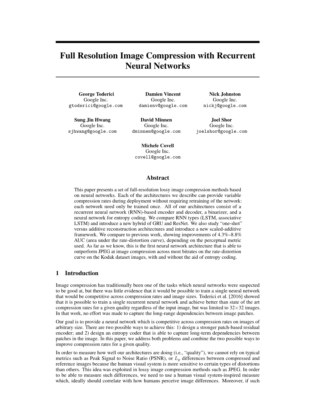 Full Resolution Image Compression with Recurrent Neural Networks