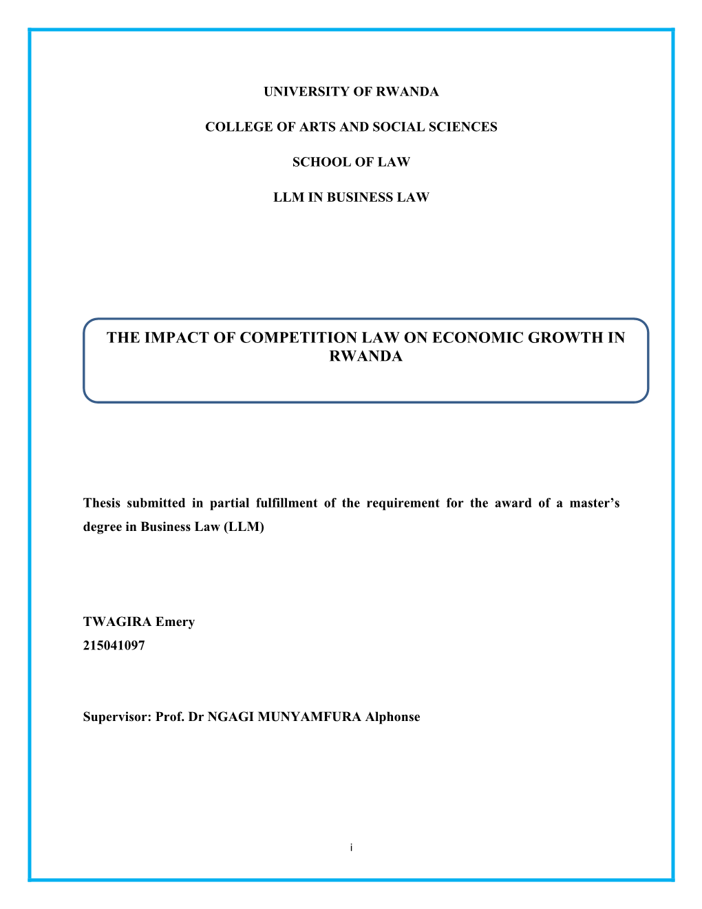 The Impact of Competition Law on Economic Growth in Rwanda