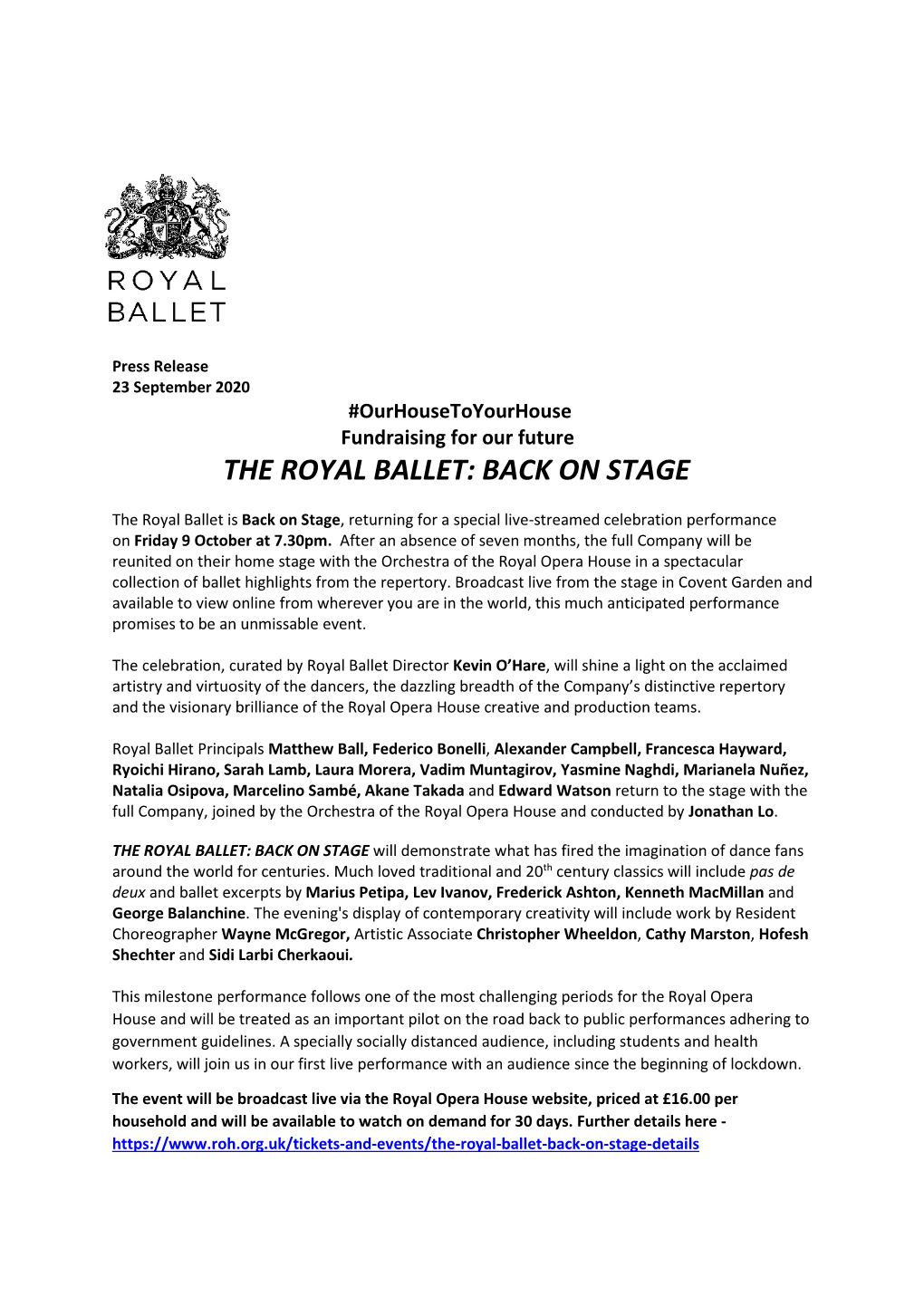 The Royal Ballet: Back on Stage