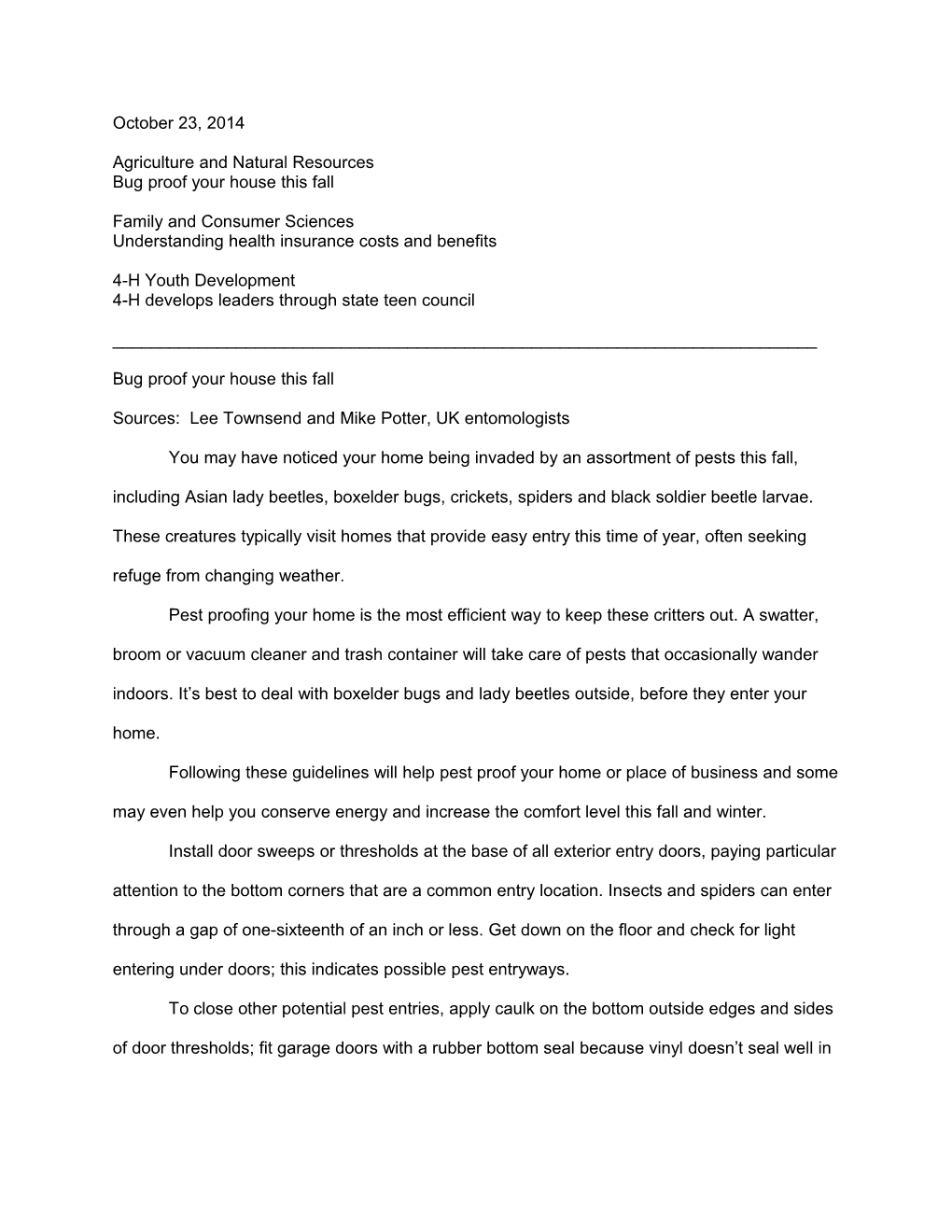 Agriculture and Natural Resources s19