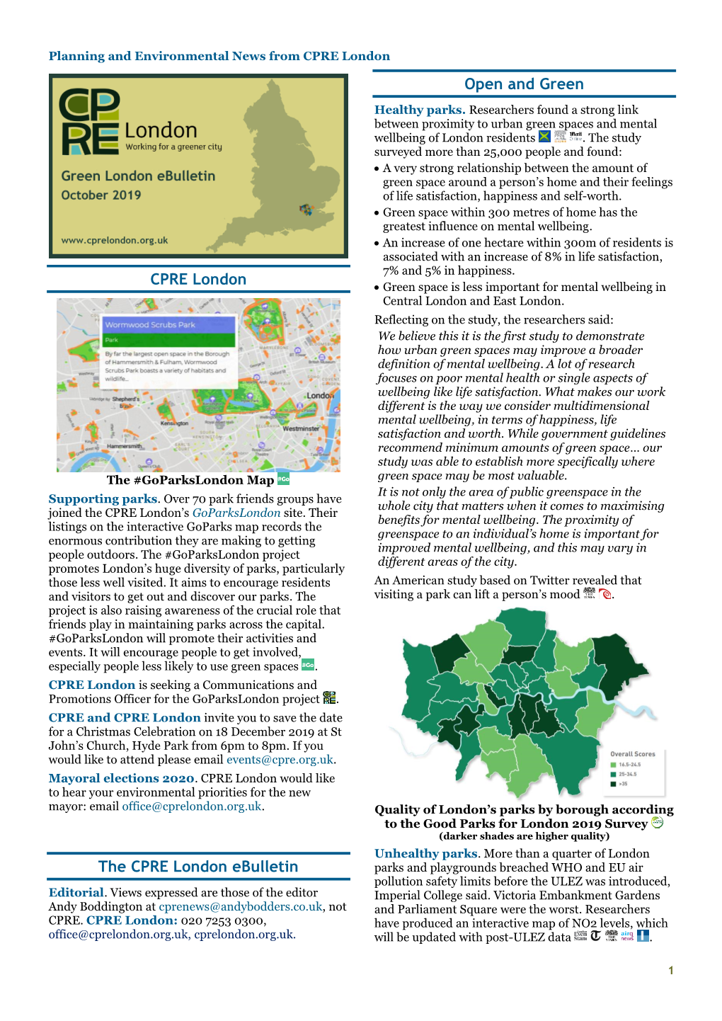 CPRE London Ebulletin Parks and Playgrounds Breached WHO and EU Air Pollution Safety Limits Before the ULEZ Was Introduced, Editorial