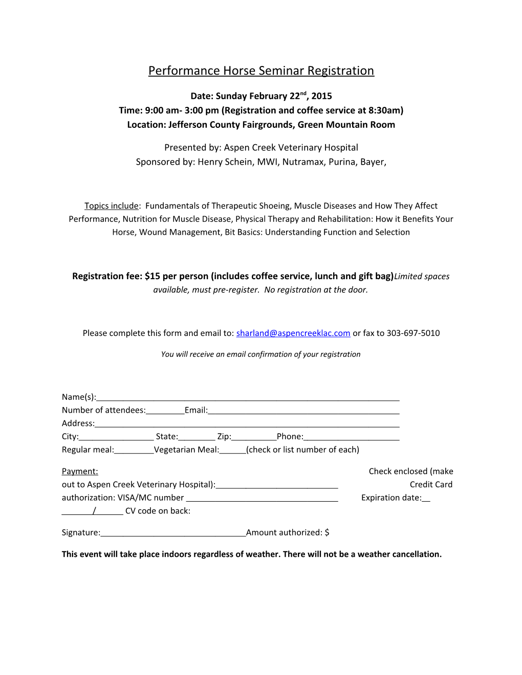 Performance Horse Seminar Registration