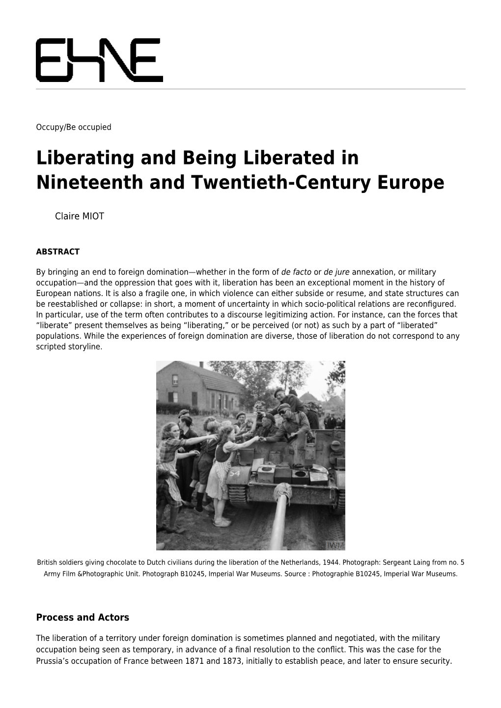 Liberating and Being Liberated in Nineteenth and Twentieth-Century Europe