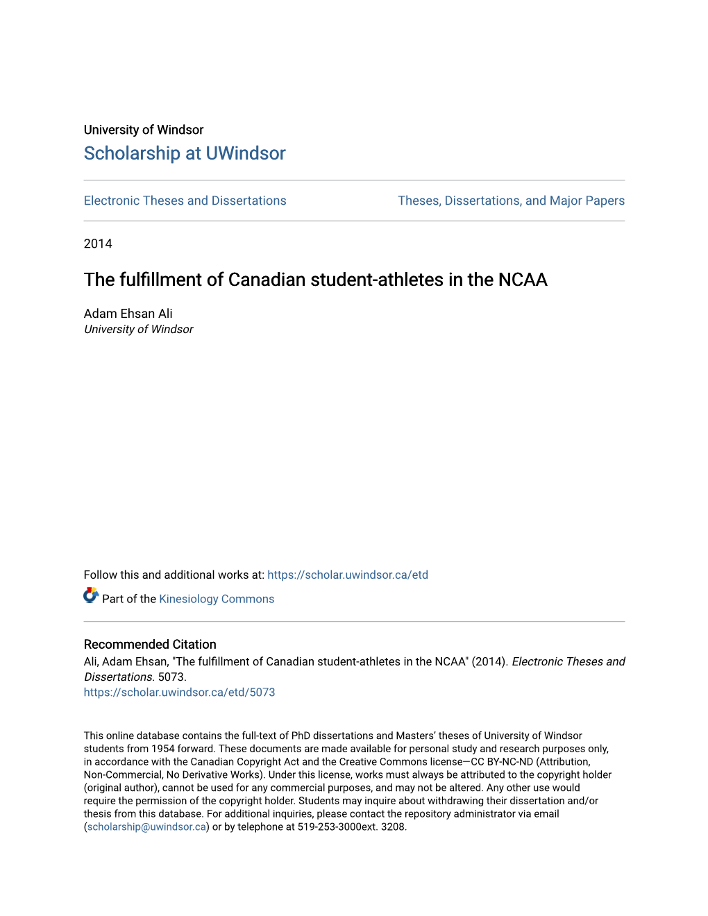 The Fulfillment of Canadian Student-Athletes in the NCAA