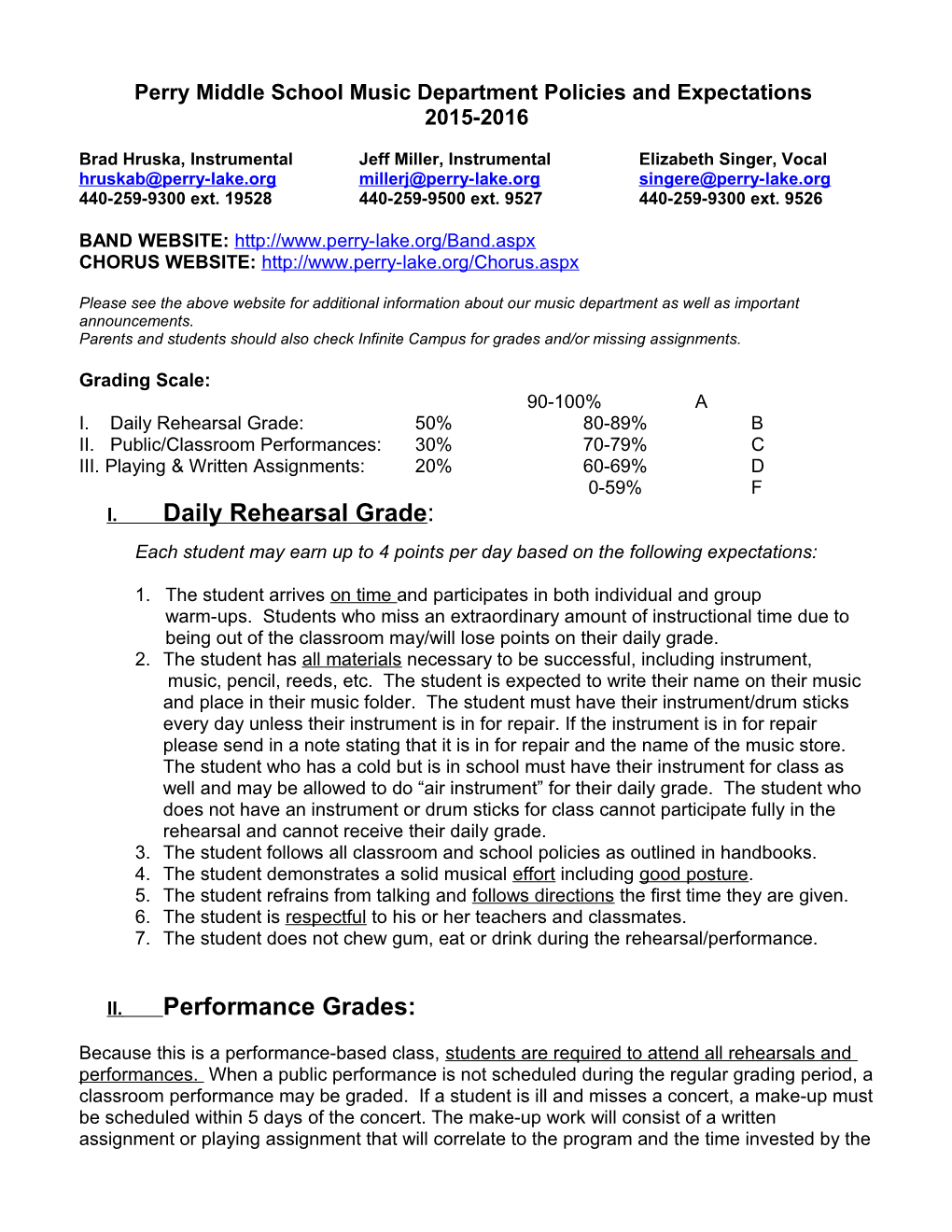 Vocal Music Department Rules and Expectations