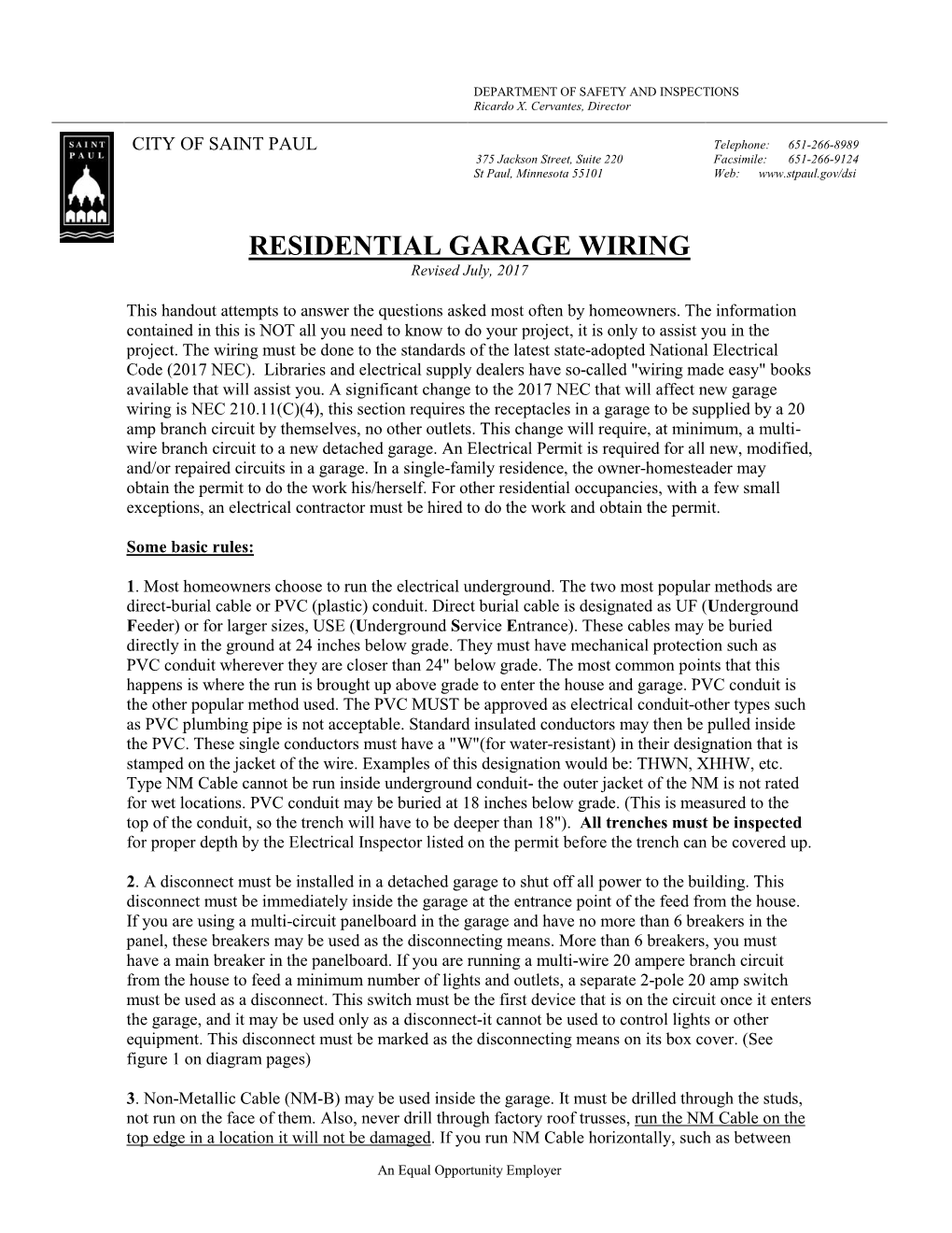 RESIDENTIAL GARAGE WIRING Revised July, 2017