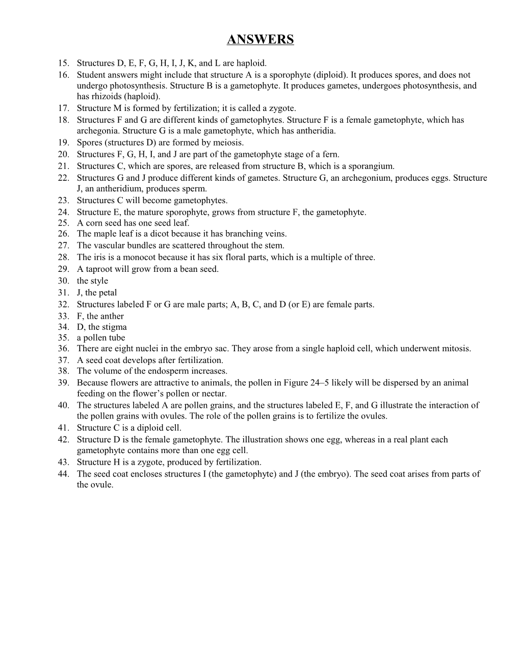 15. Structures D, E, F, G, H, I, J, K, and L Are Haploid