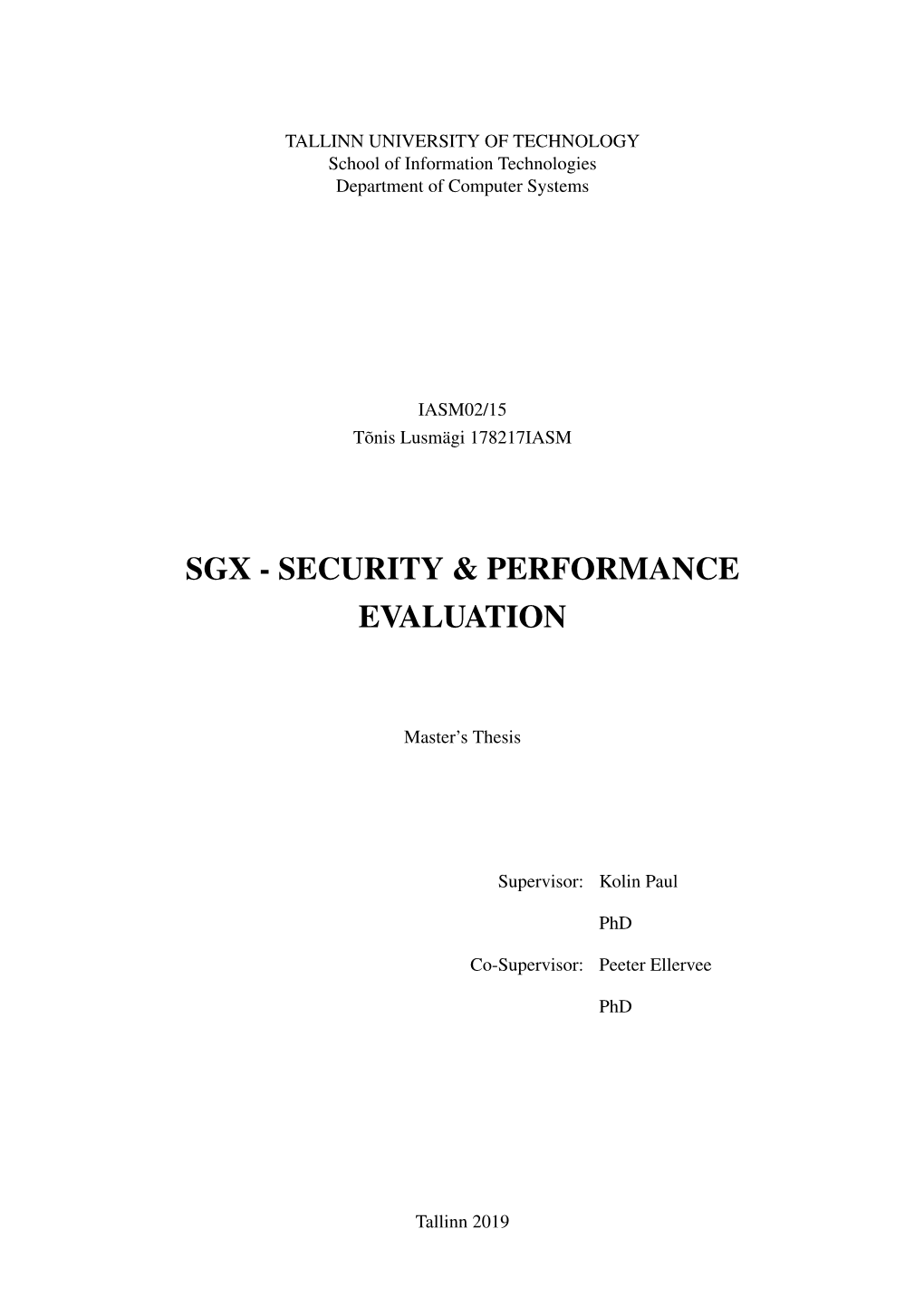 Sgx - Security & Performance Evaluation