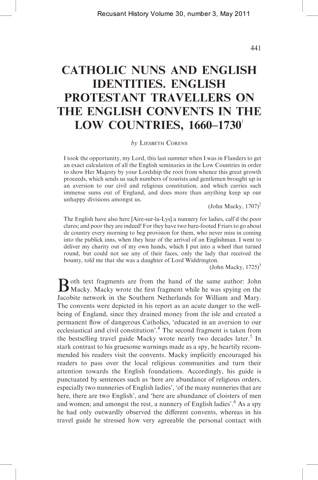 Catholic Nuns and English Identities. English Protestant Travellers on the English Convents in the Low Countries, 1660–17301