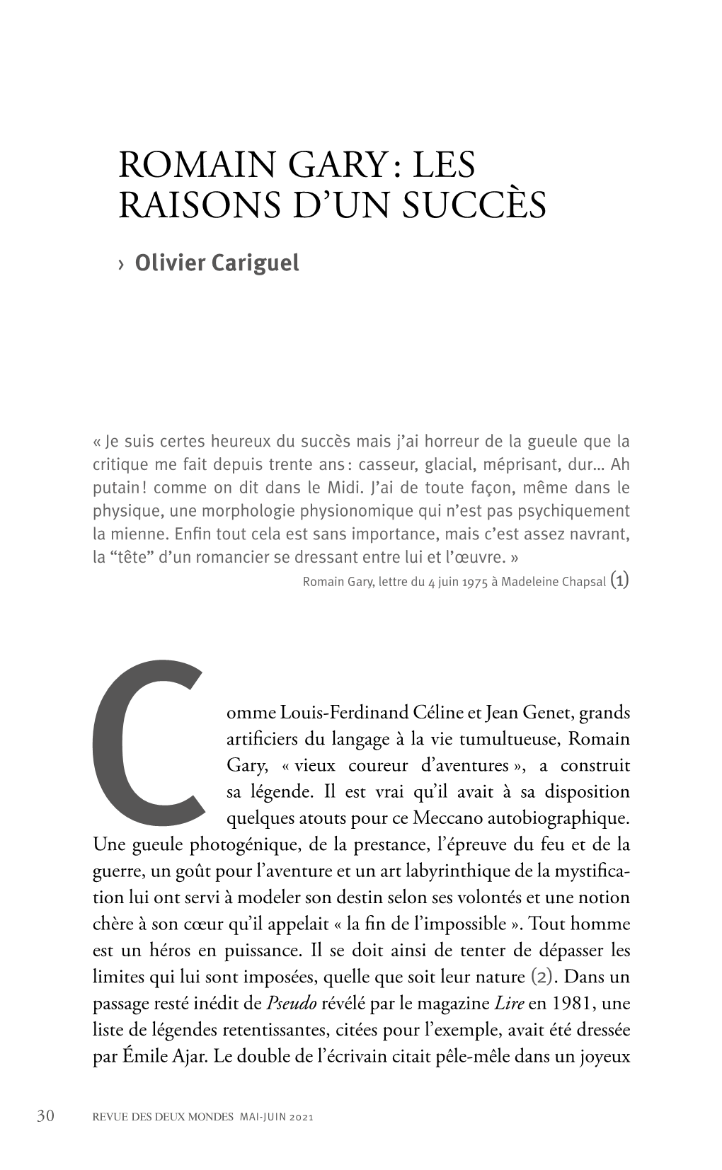 ROMAIN GARY : LES RAISONS D’UN SUCCÈS › Olivier Cariguel