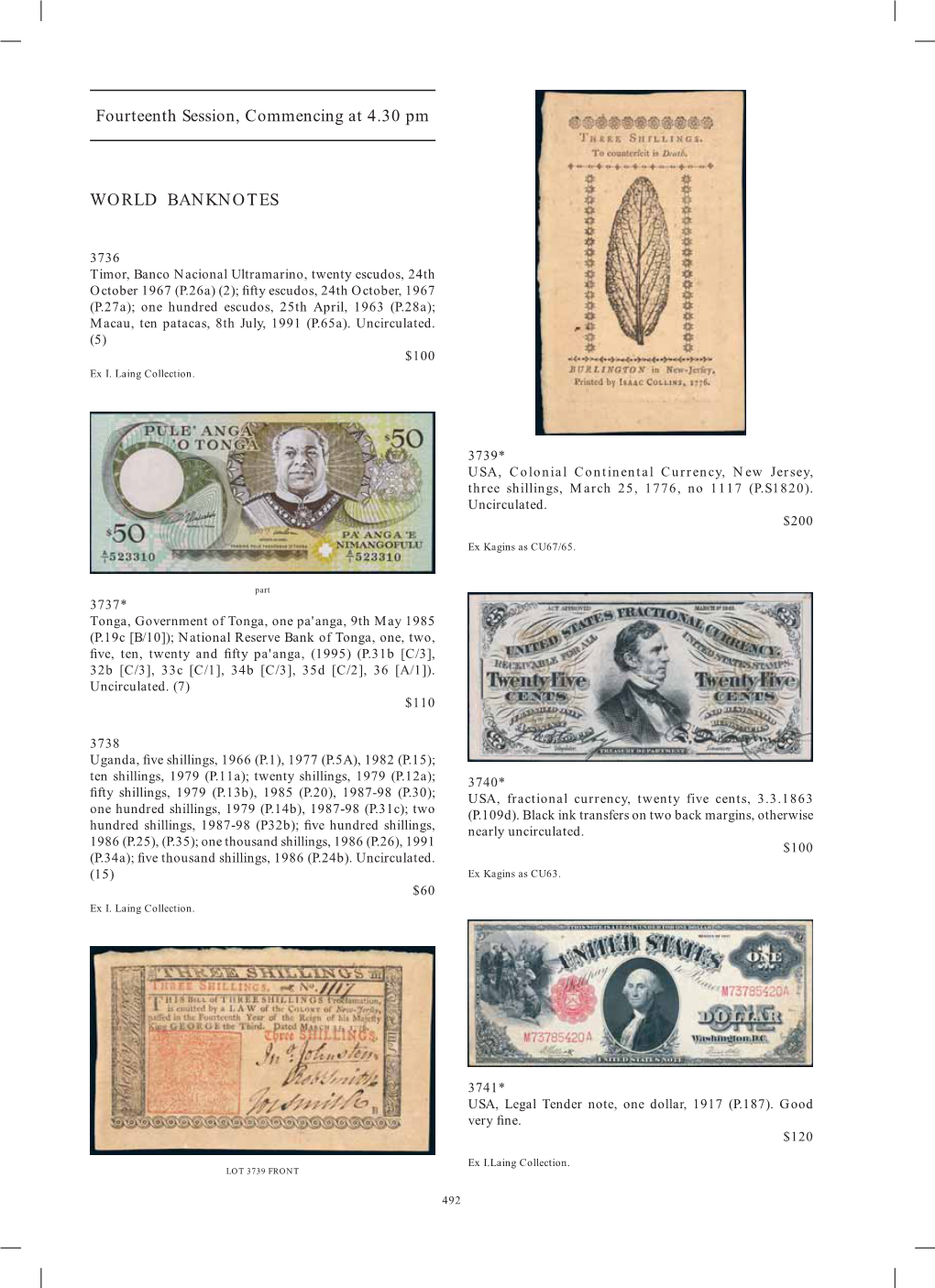 Fourteenth Session, Commencing at 4.30 Pm WORLD BANKNOTES