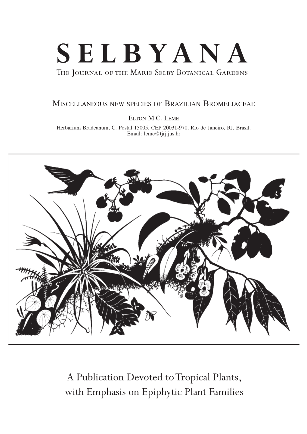 A Publication Devoted to Tropical Plants, with Emphasis on Epiphytic