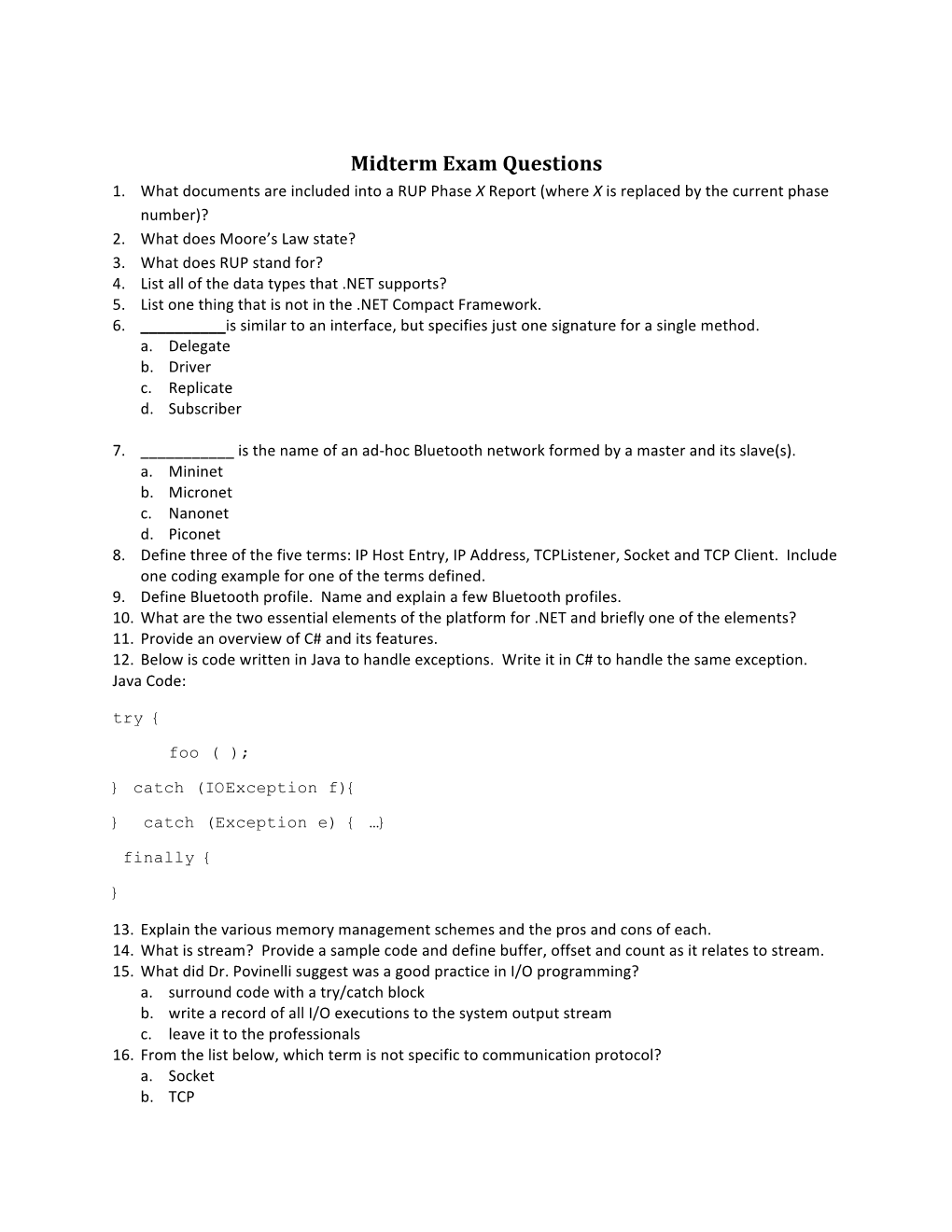 Midterm Exam Questions 1