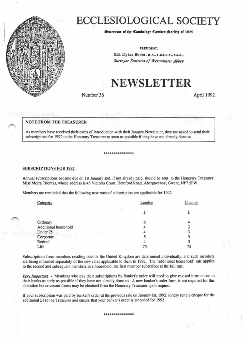 NEWSLETTER Number 36 April 1992