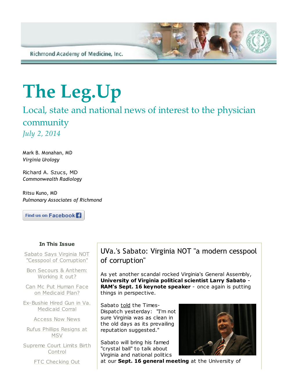 The Leg.Up Local, State and National News of Interest to the Physician Community July 2, 2014