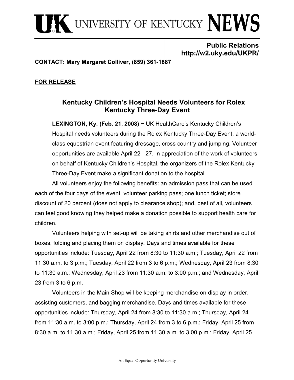Kentucky Children S Hospital Needs Volunteers for Rolex Kentucky Three-Day Event