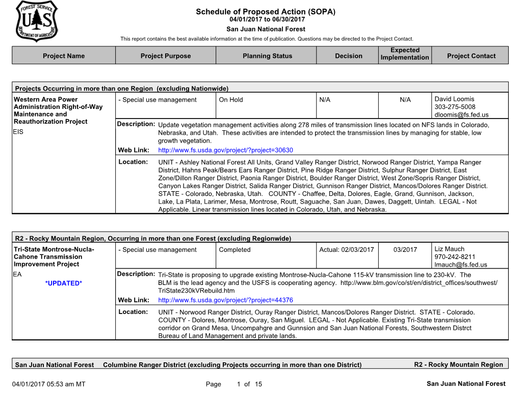 San Juan National Forest This Report Contains the Best Available Information at the Time of Publication