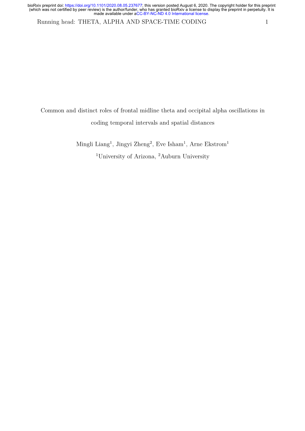 Common and Distinct Roles of Frontal Midline Theta and Occipital Alpha Oscillations in Coding Temporal Intervals and Spatial Distances