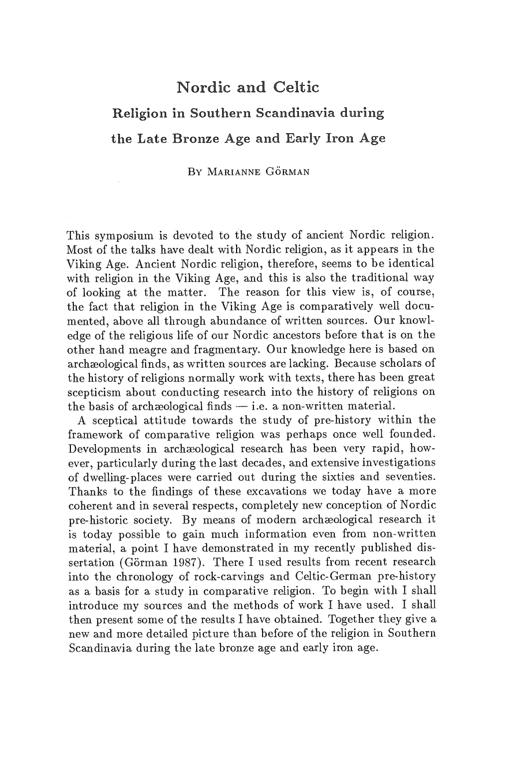 Nordic and Celtic Religion in Southern Scandinavia During the Late Bronze Age and Early Iron Age