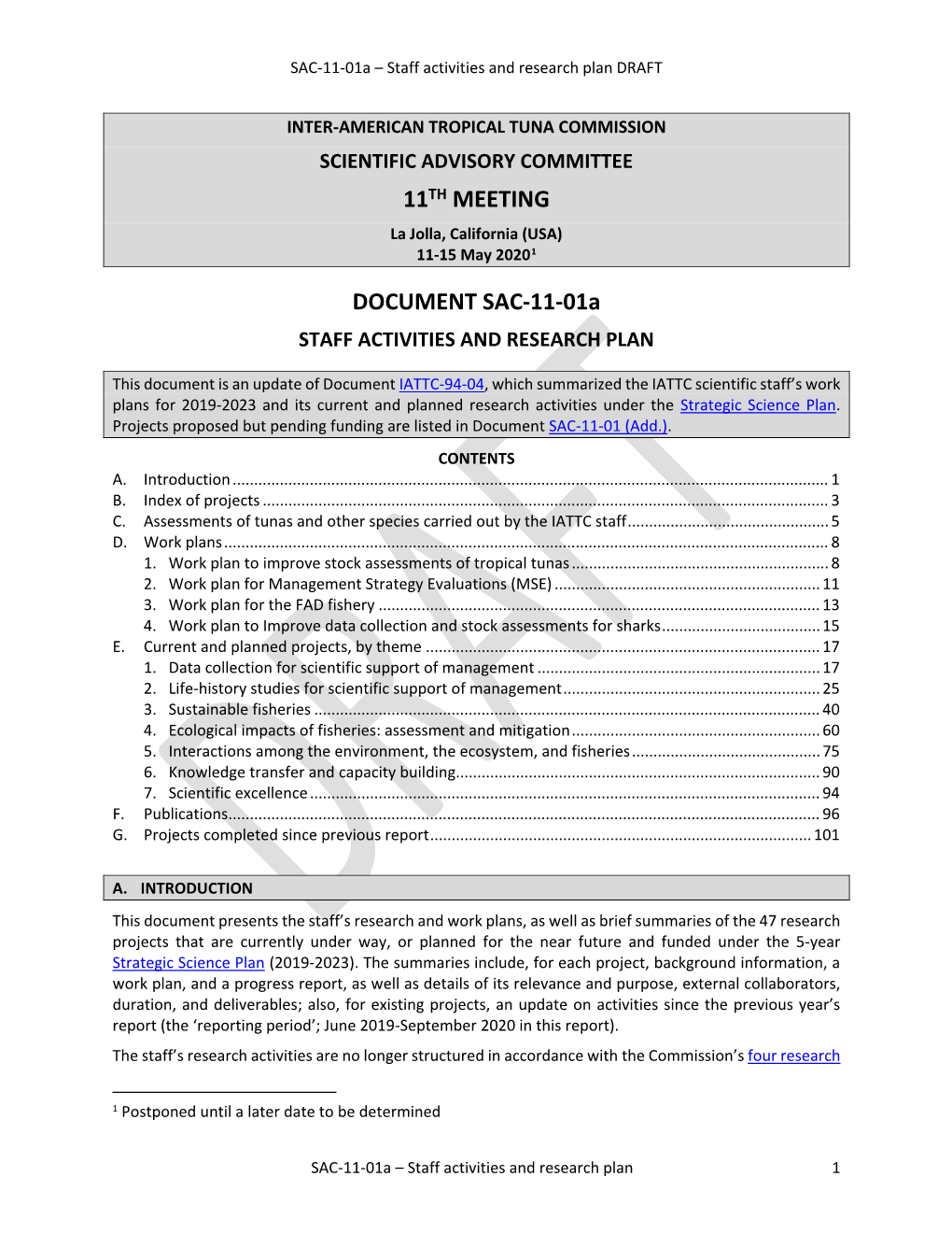SAC-11-01A – Staff Activities and Research Plan DRAFT