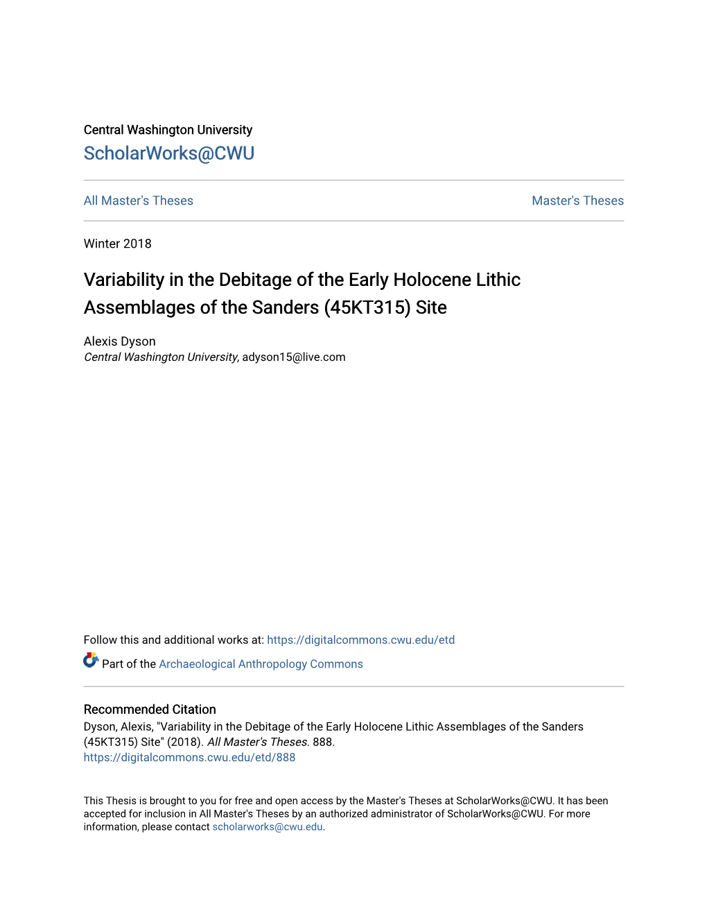 Variability in the Debitage of the Early Holocene Lithic Assemblages of the Sanders (45KT315) Site