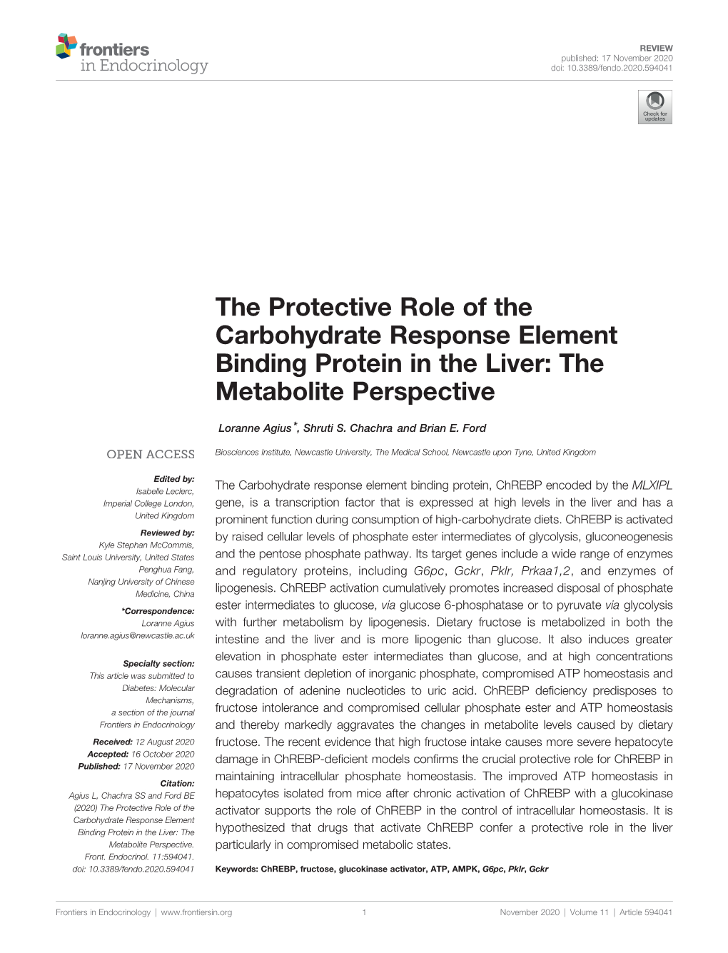 The Protective Role of the Carbohydrate Response Element Binding Protein in the Liver: the Metabolite Perspective