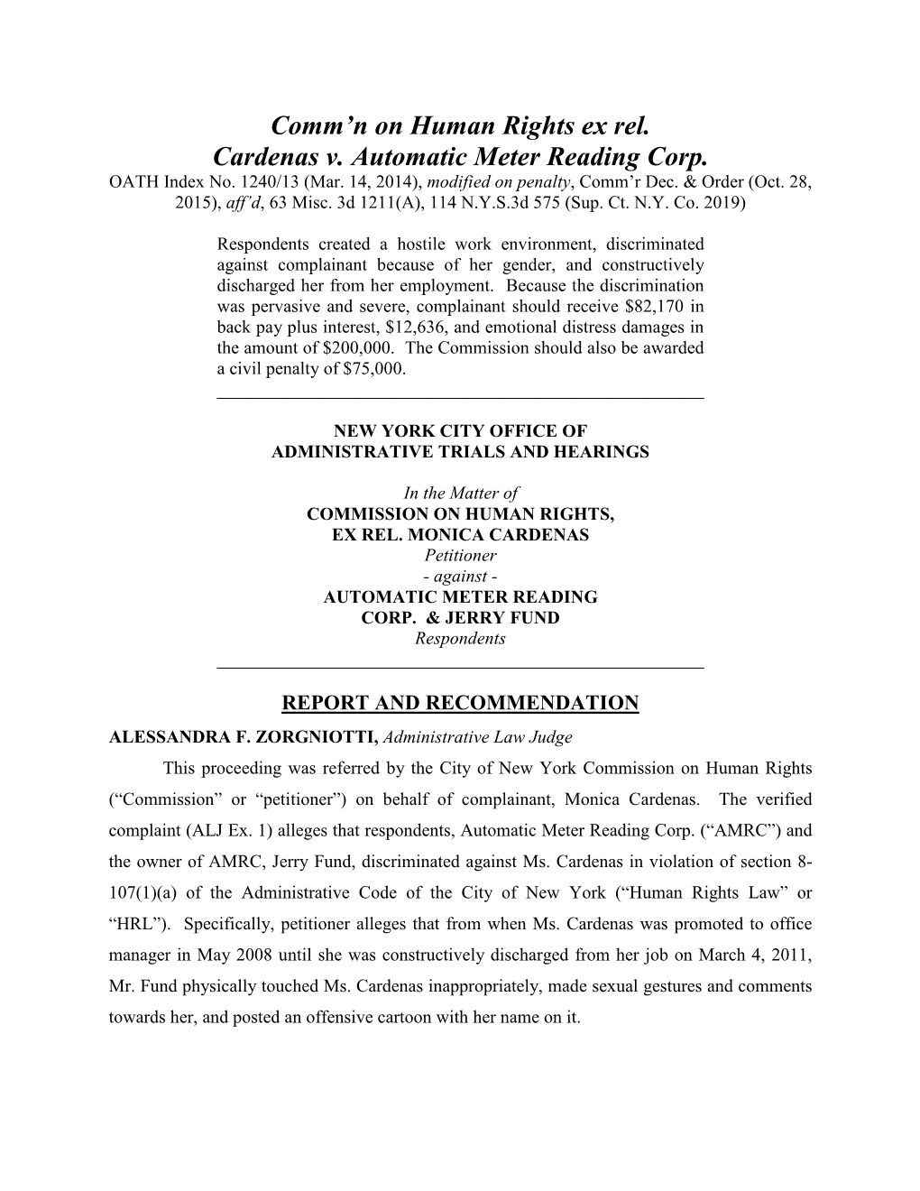 Comm'n on Human Rights Ex Rel. Cardenas V. Automatic Meter