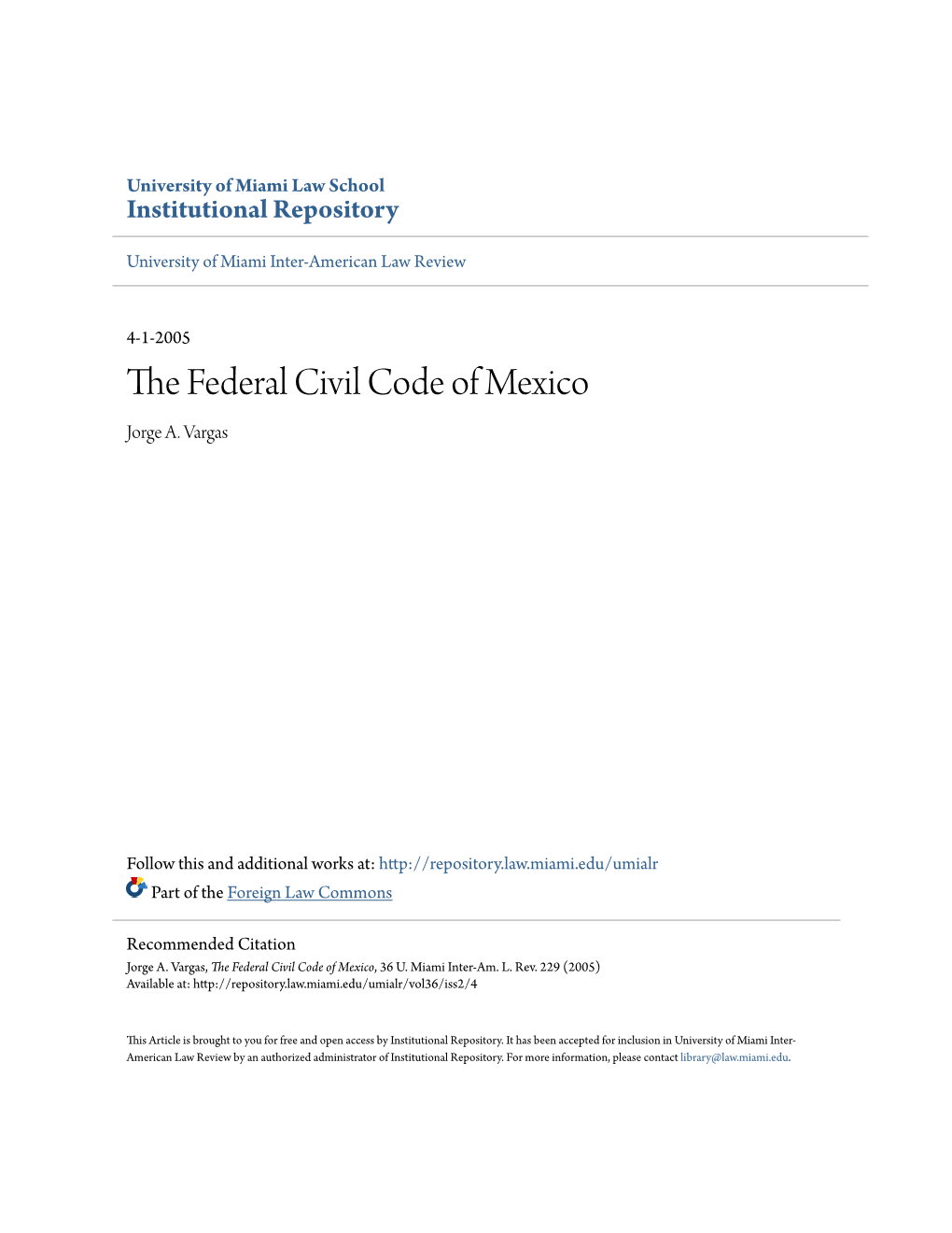 The Federal Civil Code of Mexico, 36 U