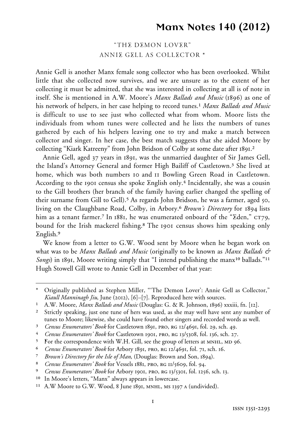 The Demon Lover’: Annie Gell As Collector,” Kiaull Manninagh Jiu, June (2012), [6]–[7]