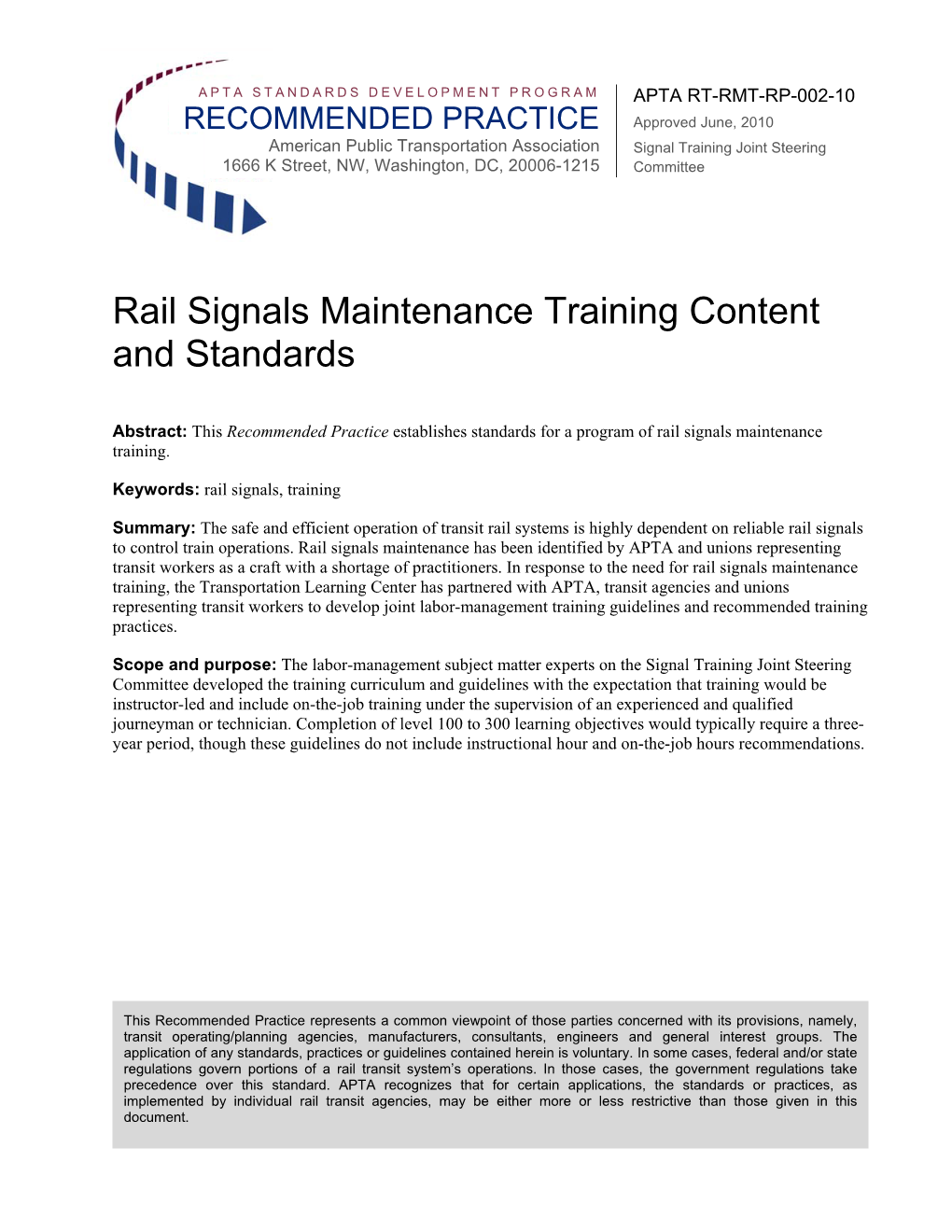 Rail Signals Maintenance Training Content and Standards
