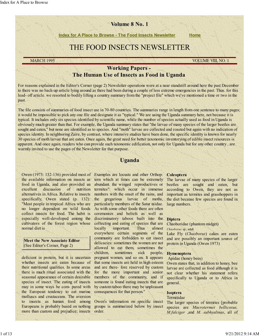 The Food Insects Newsletter Home the FOOD INSECTS NEWSLETTER