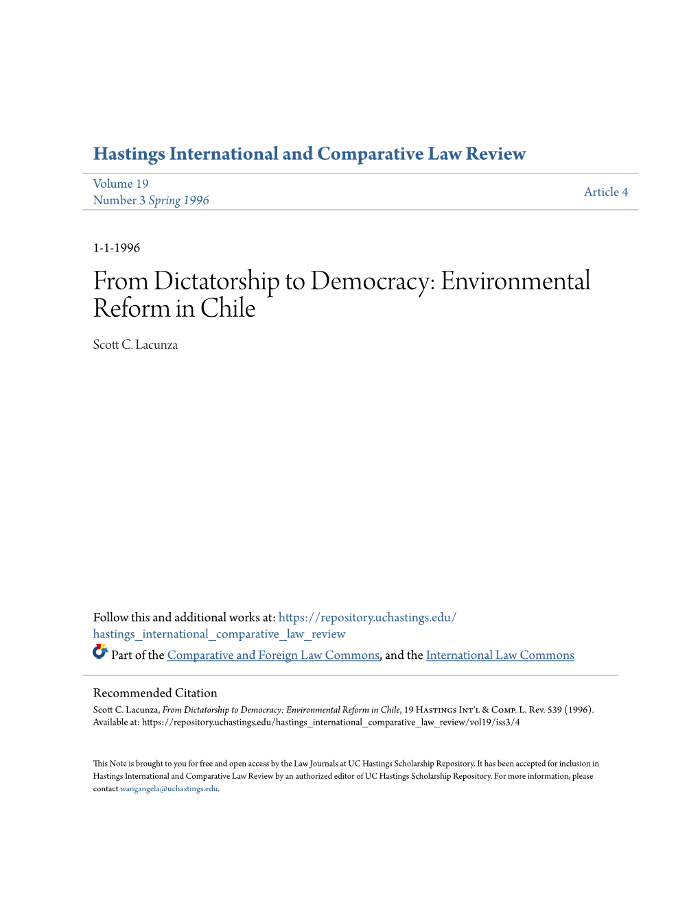 From Dictatorship to Democracy: Environmental Reform in Chile Scott .C Lacunza