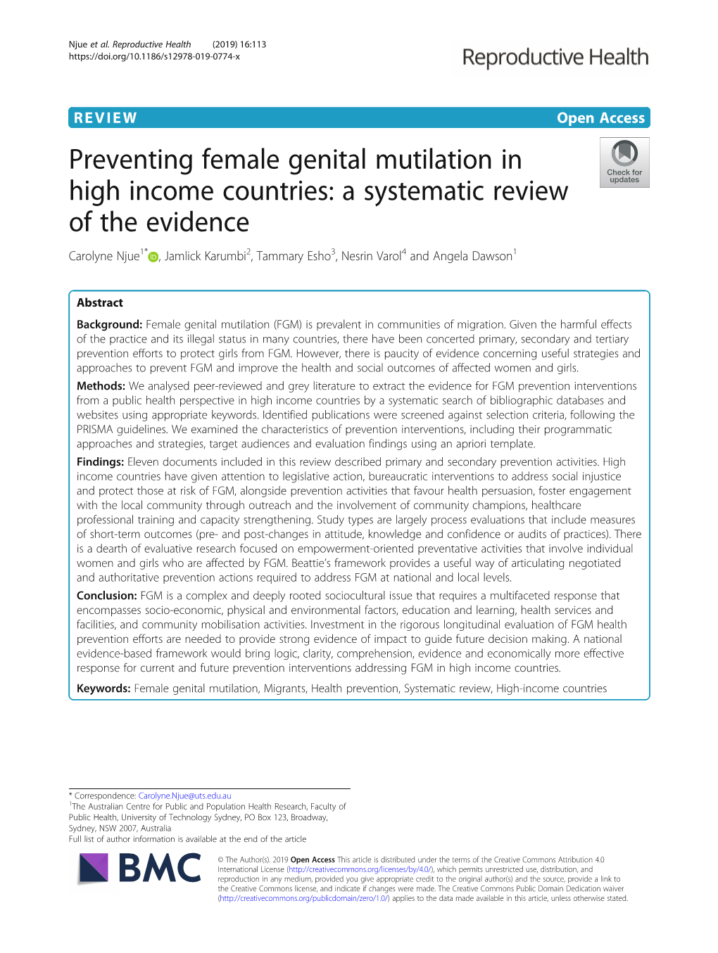 Preventing Female Genital Mutilation in High Income Countries