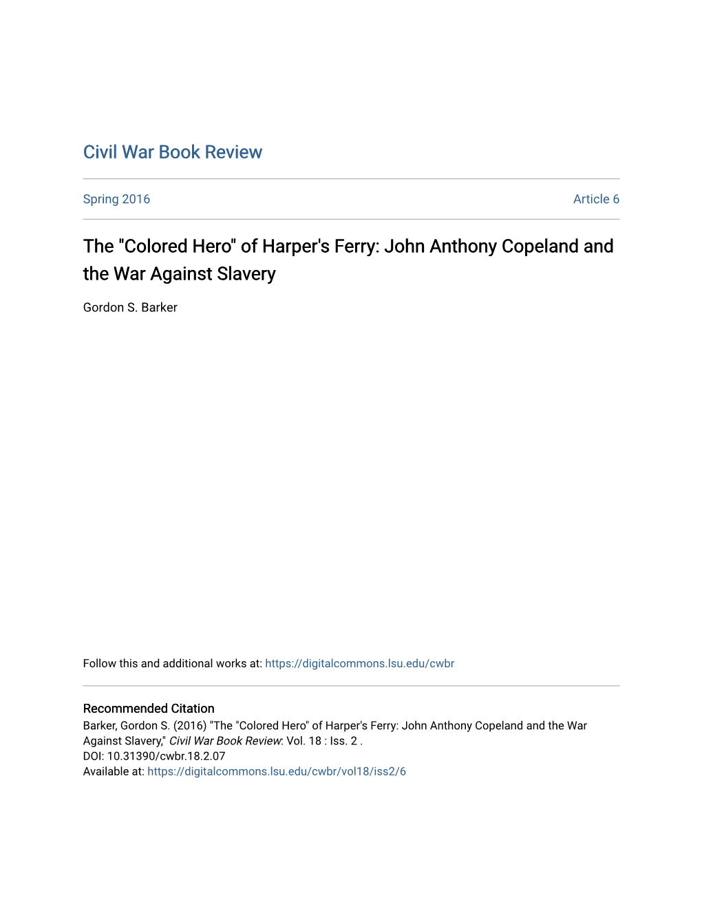 Of Harper's Ferry: John Anthony Copeland and the War Against Slavery