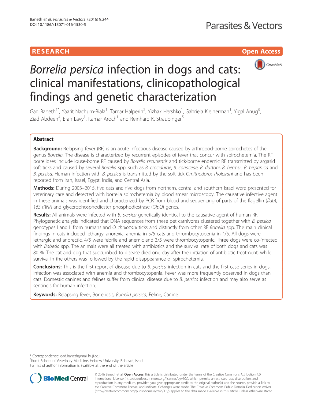 Borrelia Persica Infection in Dogs and Cats