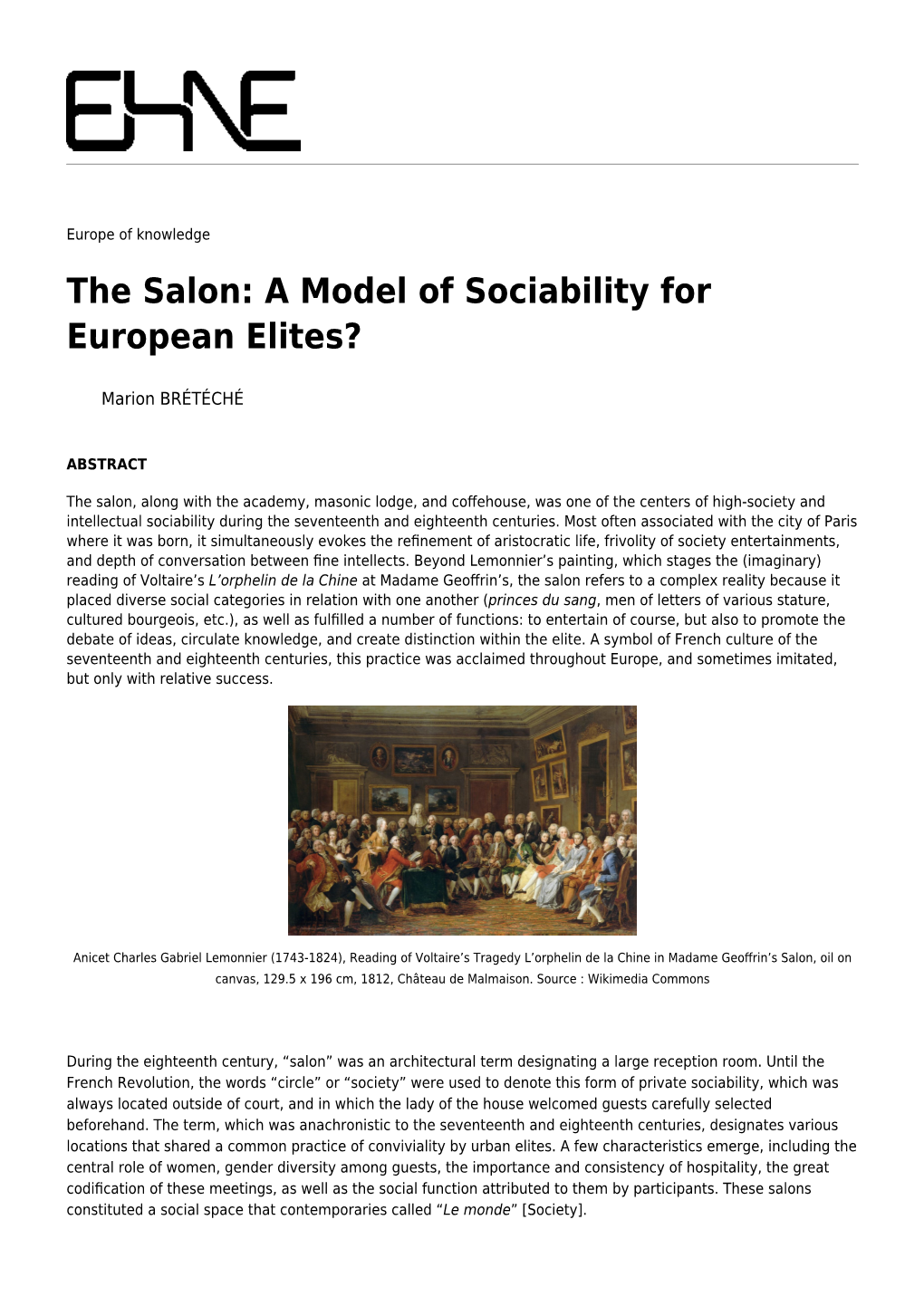 The Salon: a Model of Sociability for European Elites?